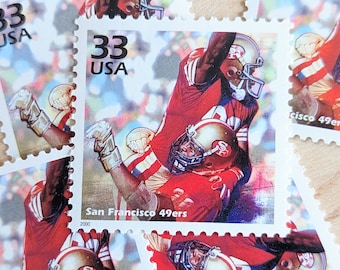 5 San Fransico 49ers Stamps, Vintage Unused USPS 33 Cent Postage Stamps, 1980s Celebrate The Century, Issued in 2000 Gummed Stamps