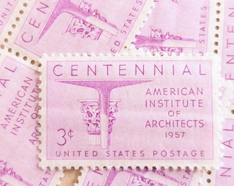 10 American Institute of Architects Stamps, Vintage Unused USPS 3 Cent Stamps, 1957 Gummed