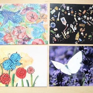 4 cartoline originali Epoch Post 2024, 4 cartoline da 6 pollici, Cavolaia bianca e Lavanda, Piccole cose, Logo Britabean, Giardino sonoro