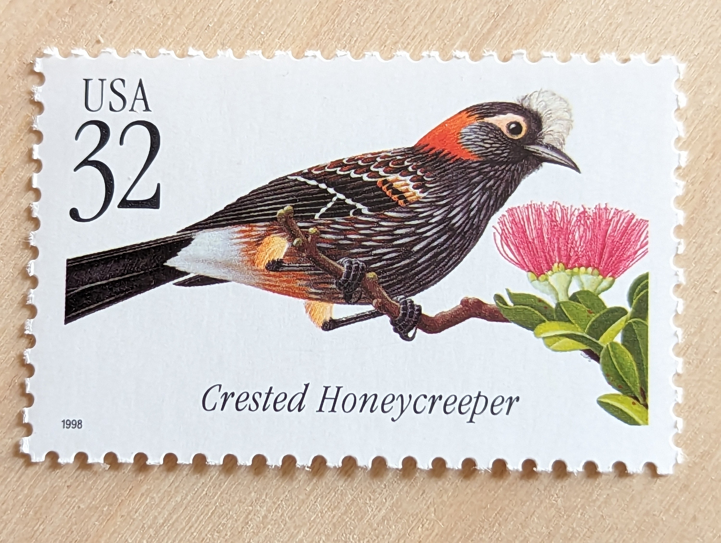 カンムリミツスイ切手5枚、ヴィンテージ未使用USPS 32セント切手、1998