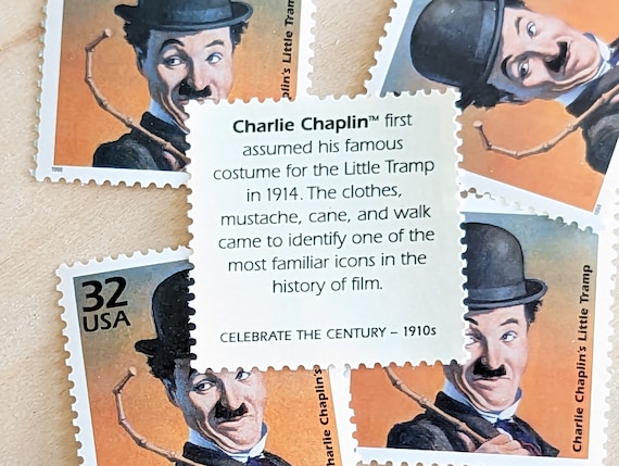 5 Charlie Chaplin Stamps, Vintage Unused USPS 32 Cent Stamps