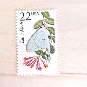 5 selos Luna Moth Wildlife, 22 centavos, 1987, selos postais não utilizados