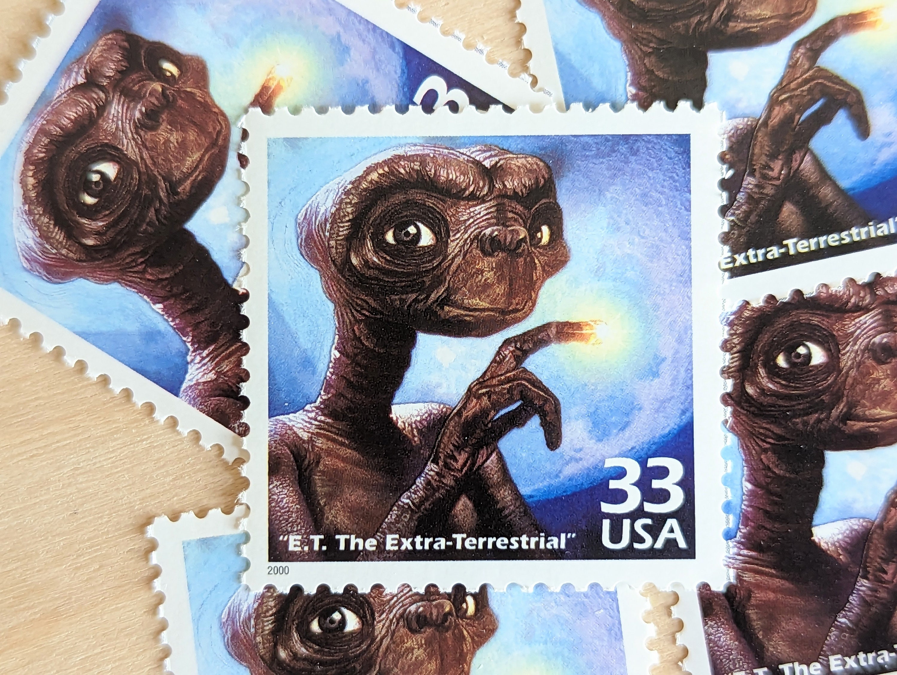 E.T.切手5枚、ヴィンテージ未使用USPS 33セント切手、1980年代の