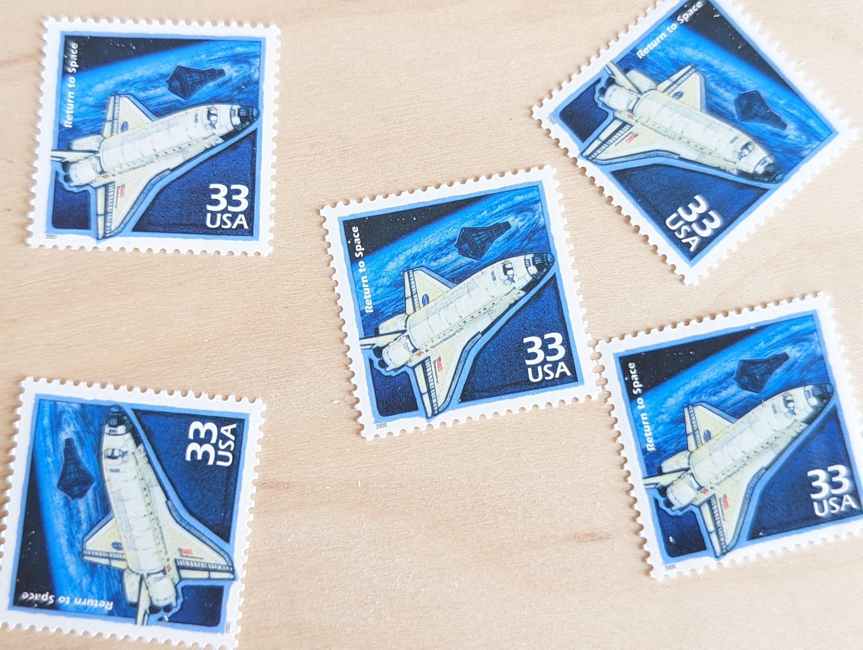 宇宙関連 ・切手セット 宇宙への帰還切手5枚セット、ヴィンテージ未使用USPS 33セント切手