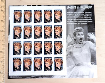 Lucille Ball Unused US Stamp Sheet, 2000, Sheet of 20, 34 Cent Stamps, Legends of Hollywood, Vintage Collectible Stamps