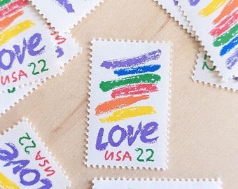 ラブクレヨンレインボー切手10枚、1986年未使用切手22セント