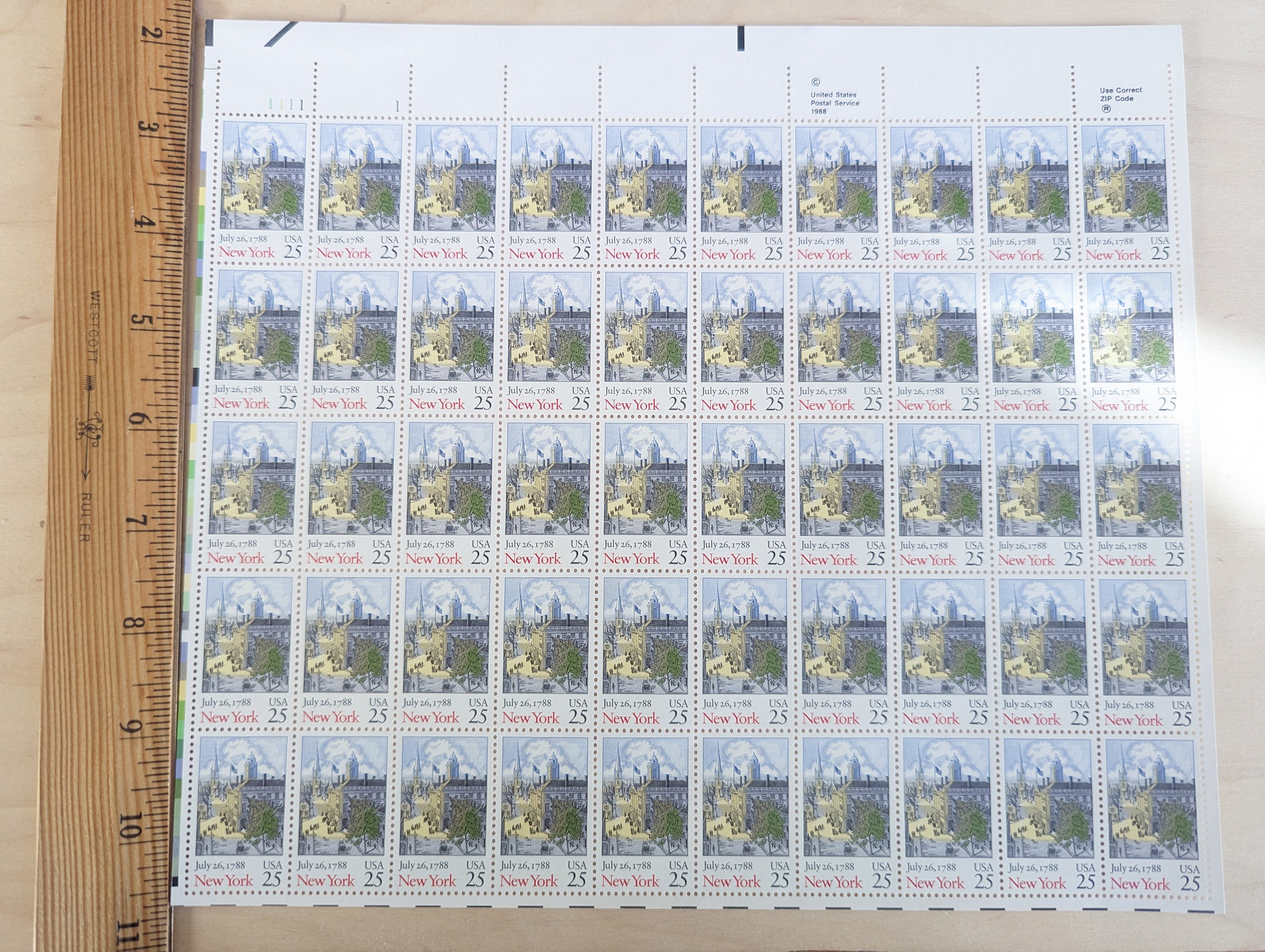 Sheet of 50 New York Stamps, 1988 US Postage Stamps, 25 Cents  display picture 1