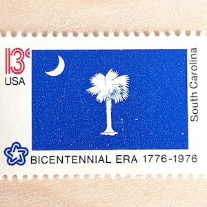 Conjunto de 10 selos da bandeira do estado da Carolina do Sul, selos postais antigos, sem uso, USPS de 13 centavos, série de bandeiras estaduais, 1976, gomados