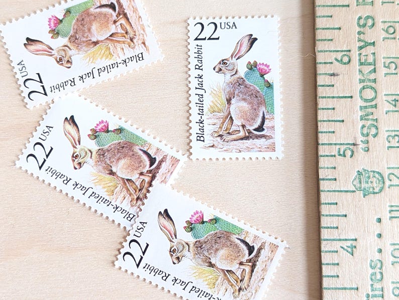 Cheap Rabbit Stamps 5 Black-tailed Jack Rabbit Stamps, Vintage Unused USPS 22 Cent Postage ...