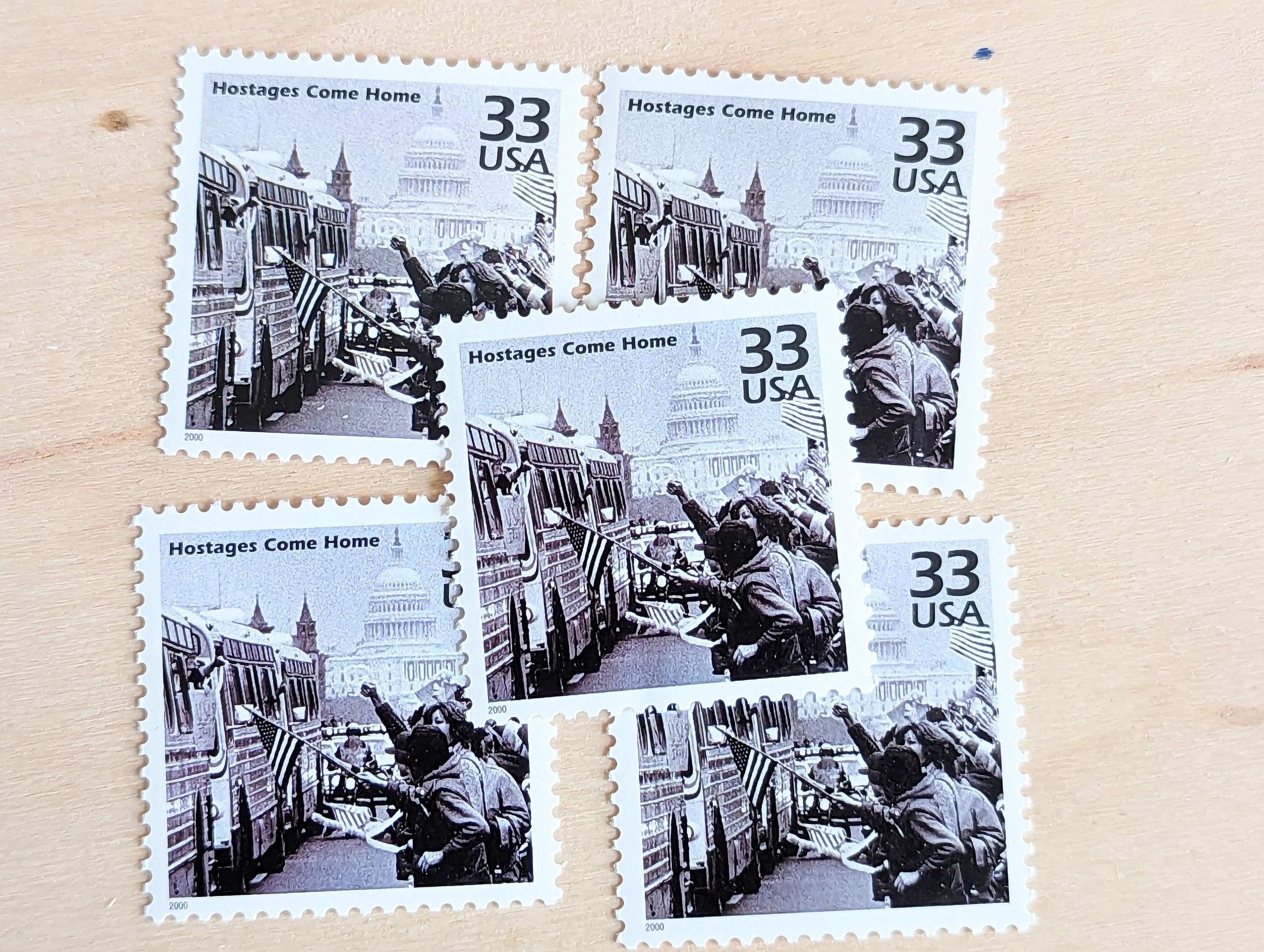 人質切手5枚、ヴィンテージ未使用USPS 33セント切手、1980年代の世紀の