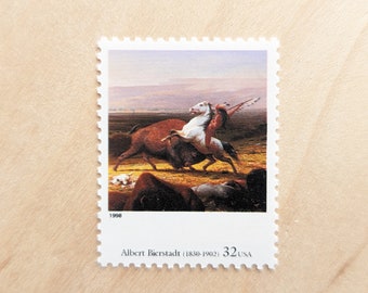 5 The Last of the Buffalo Albert Bierstadt Briefmarken, Vintage unbenutzte USPS 32 Cent Briefmarken, vier Jahrhunderte amerikanischer Kunst 1997, gummiert
