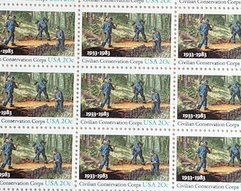 Sheet of 50 Civilan Conservation Corps Stamps, 1933-1983 20 Cent, 50 Unused Stamps, 1983, Vintage Collectible Stamps