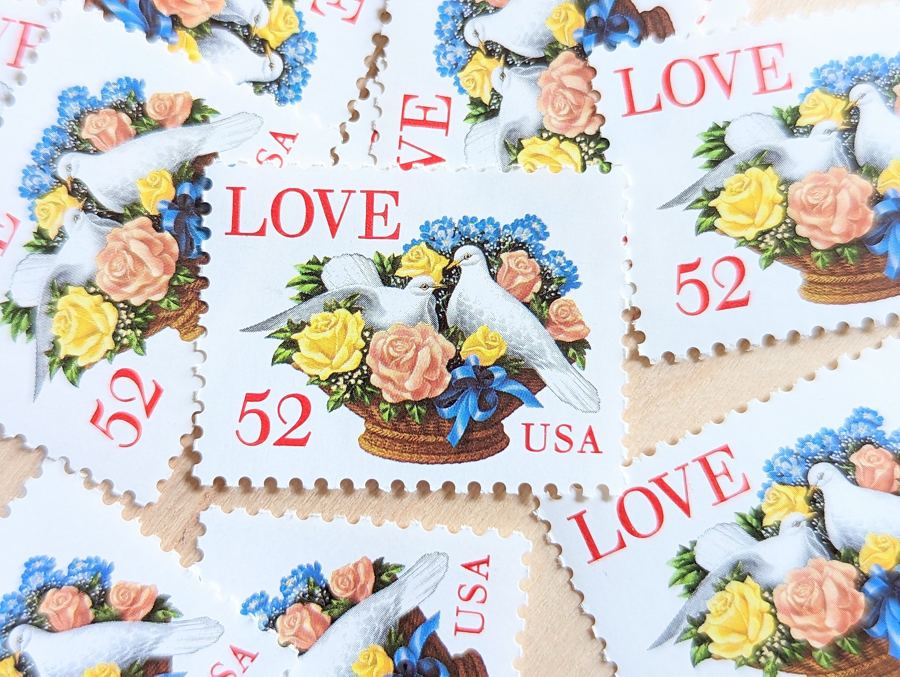 FIVE 52c Flowers and Birds LOVE Stamps .. Unused US Postage Stamps Love  Stamp Wedding Postage Valentine Victorian Postcard Flowers -  Israel