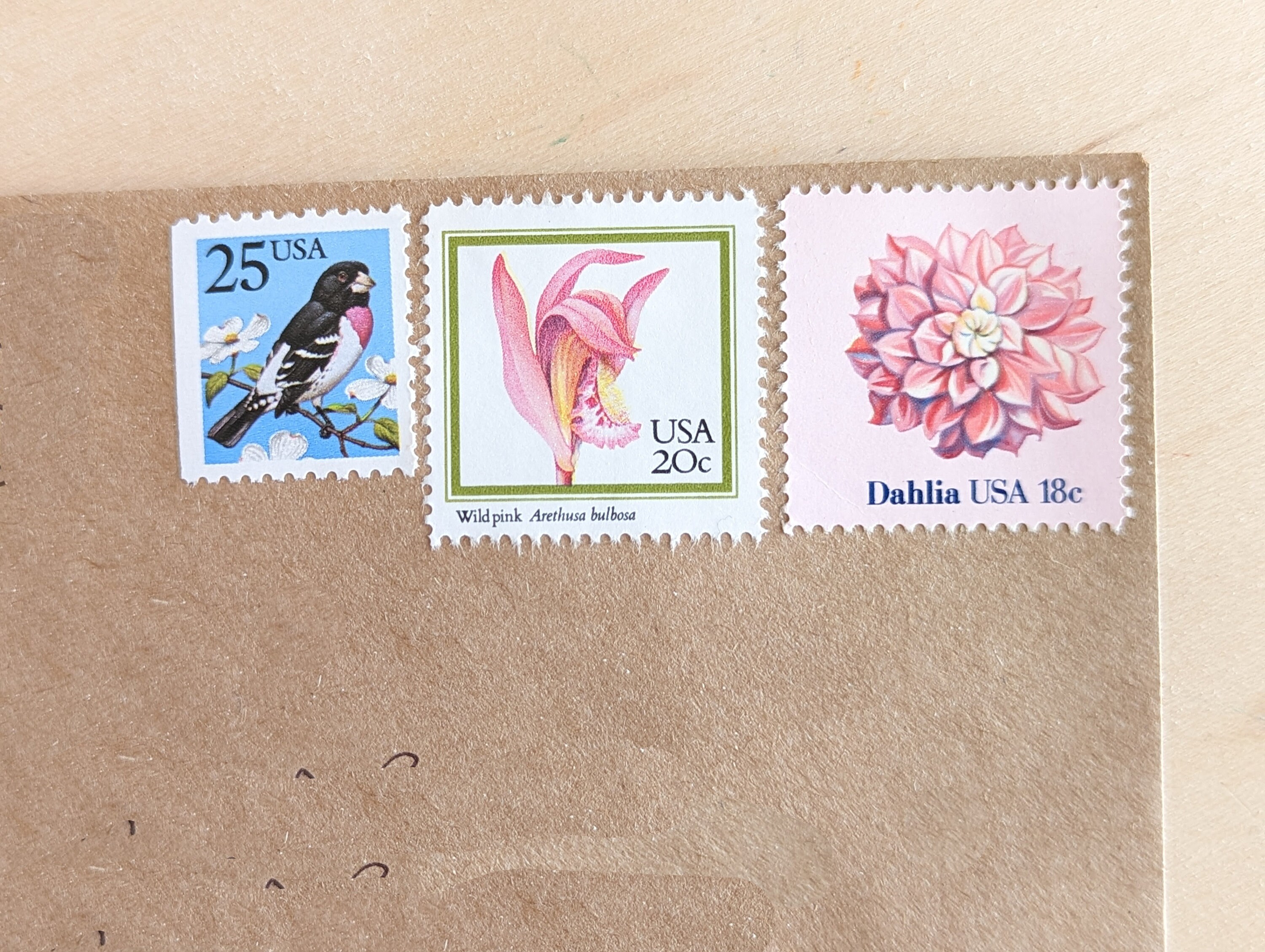 1988年、25セント、鳥類切手、未使用の米国郵便料金、花木、春