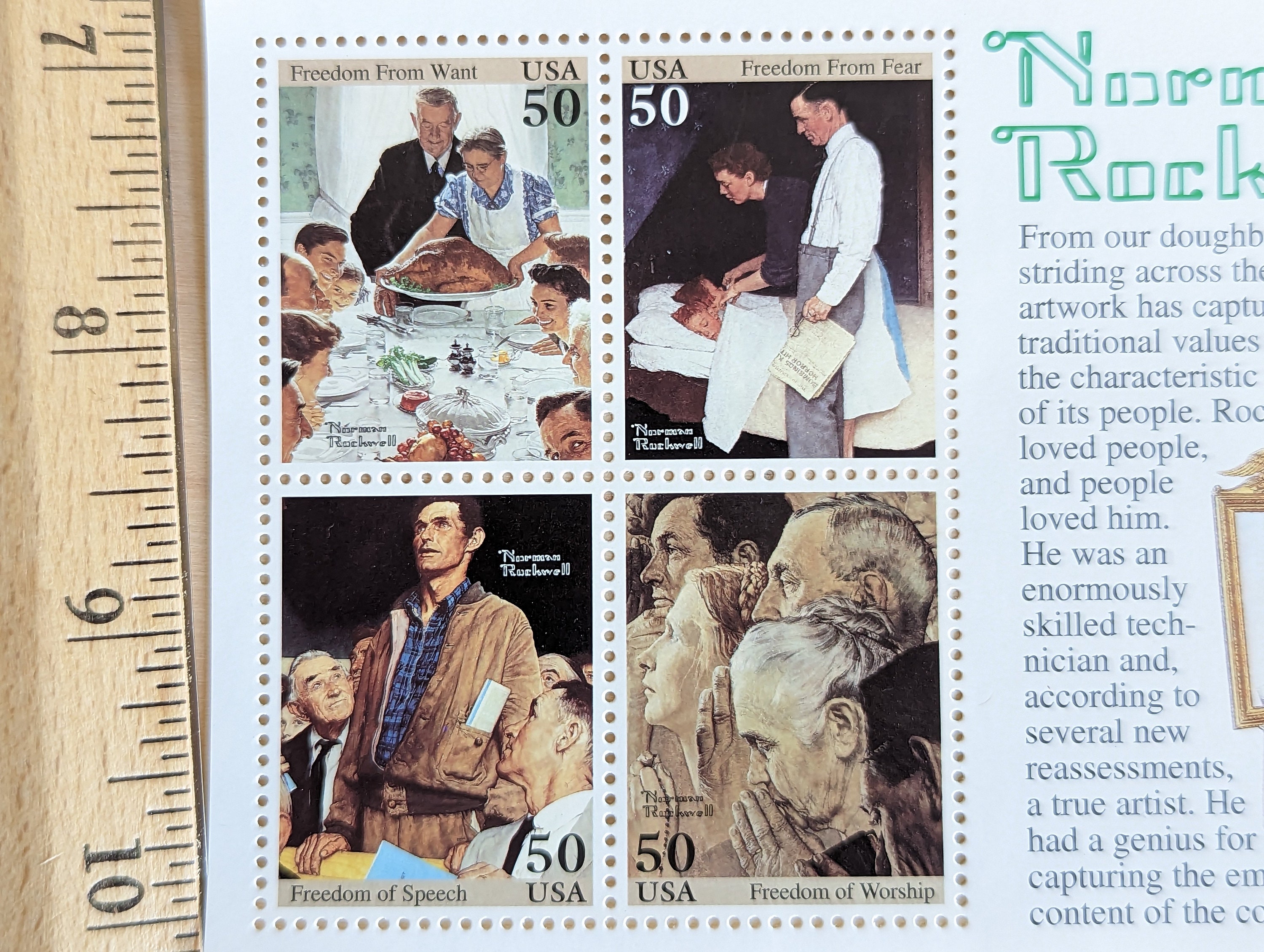 ノーマン・ロックウェル記念切手シート、1993年未使用切手、50
