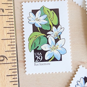 5 Rue Anemone Wildflower 29 Cent Stamps, 1992, Vintage Collectible Stamps