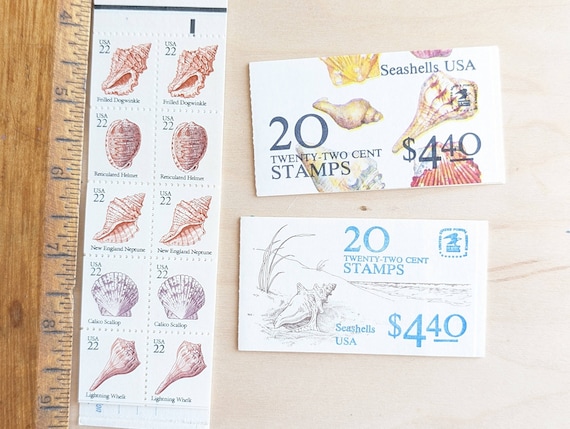 20枚の貝殻切手が入った冊子、ヴィンテージの未使用USPS 22セント切手