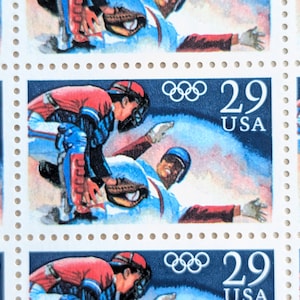 Hoja de 50 sellos de béisbol olímpico, 29 centavos, 1992, sello postal sin usar