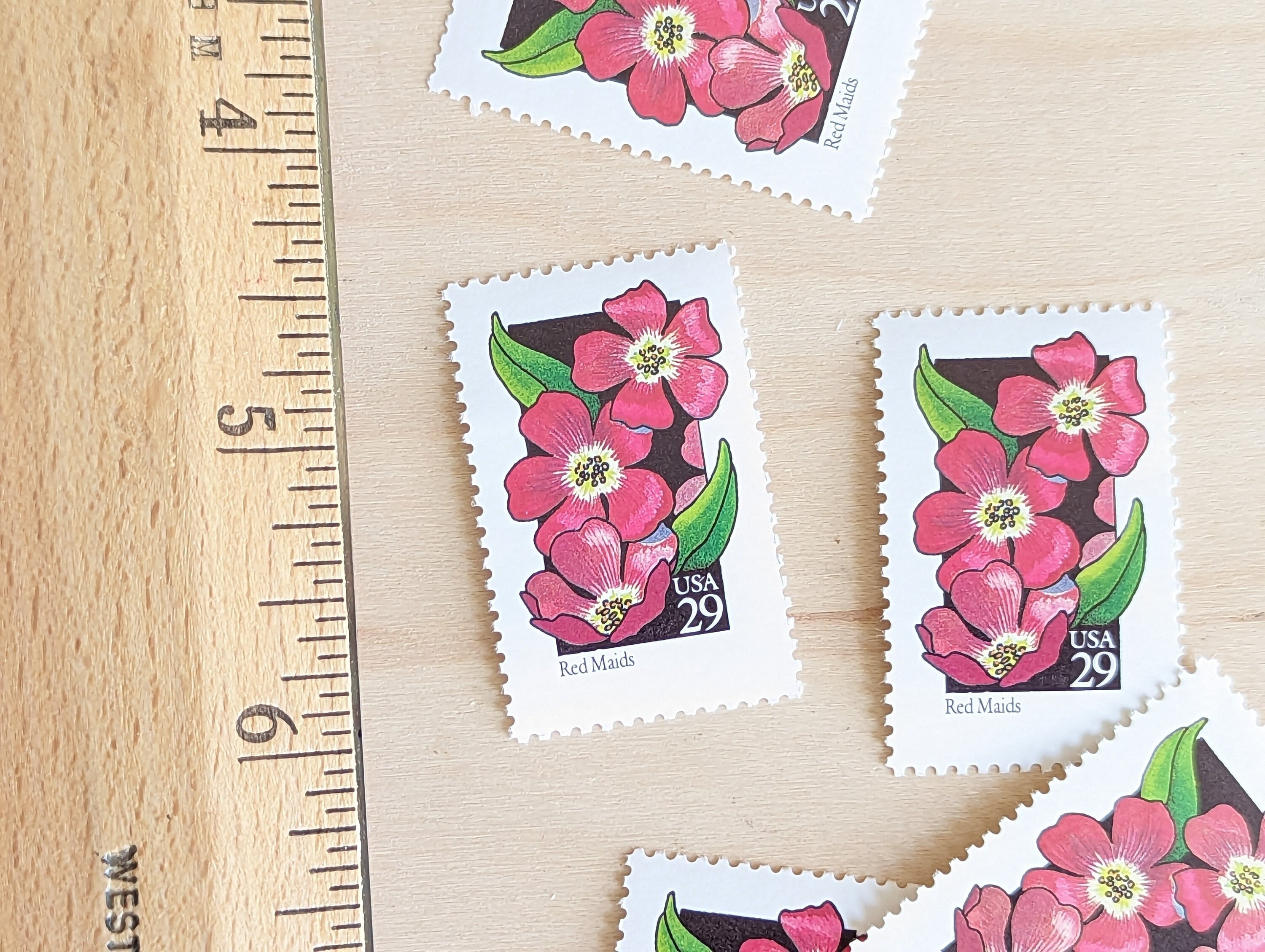 レッドメイドのワイルドフラワー切手5枚、ヴィンテージ未使用USPS 29