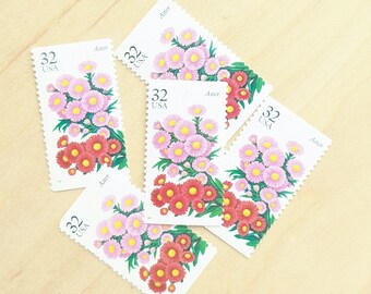 アスターフラワー切手5枚、ヴィンテージ未使用USPS 32セント切手、1998