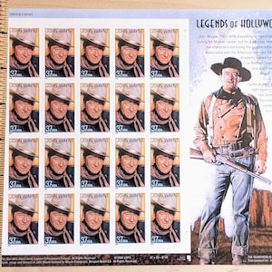 John Wayne Unused US Stamp Sheet, 2004, Sheet of 20, 37 Cent Stamps, Legends of Hollywood, Vintage Collectible Stamps