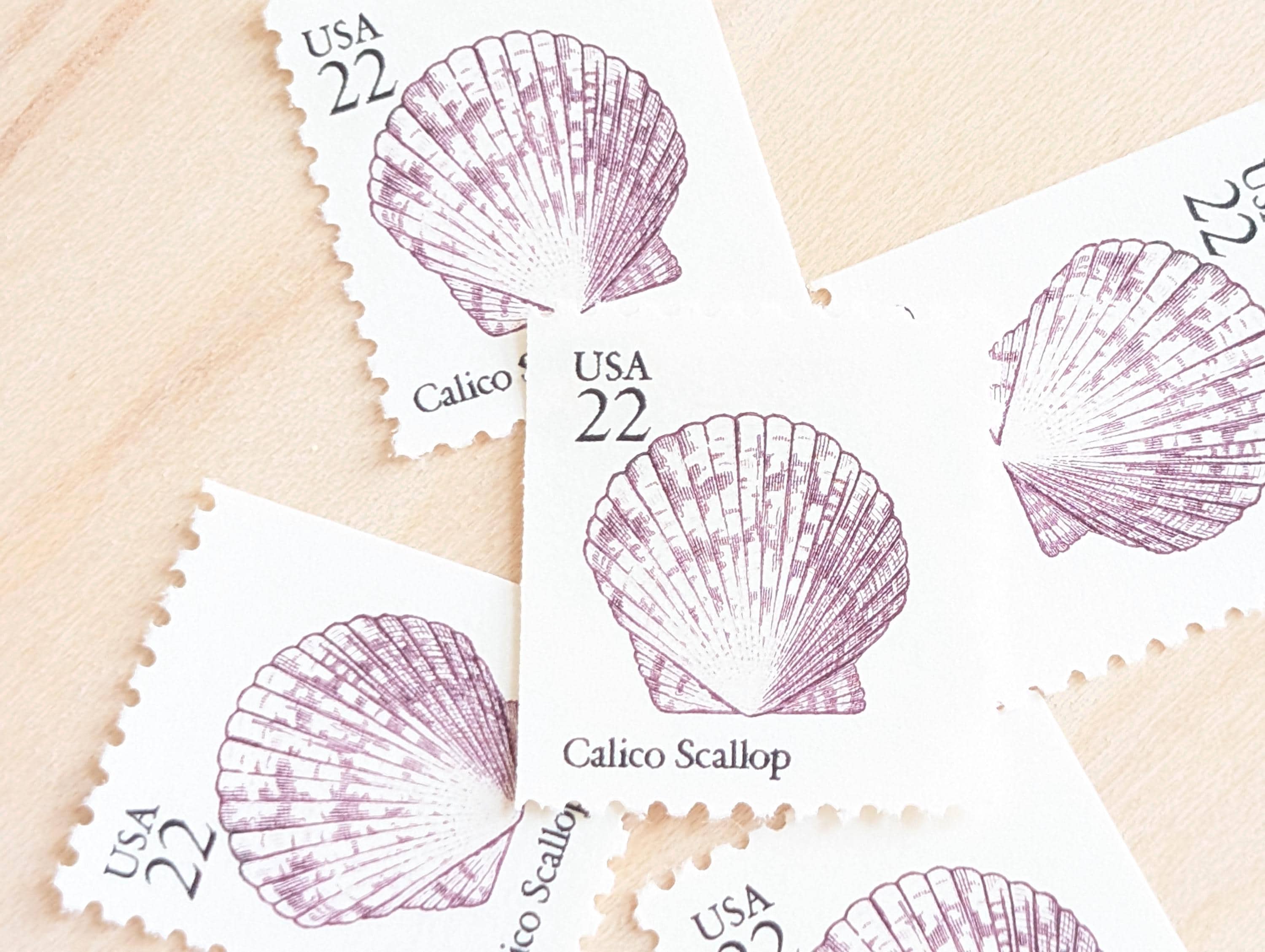米国ビンテージ切手 カリコホタテ貝殻切手5枚、ヴィンテージ未使用USPS 22セント切手、1985