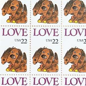 22 Cent Puppy Love Stamps, Sheets of Unused Stamps, 1986, Vintage Collectible Stamps
