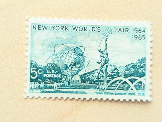10 New York Worlds Fair Stamps, Vintage Unused USPS 5 Cent Postage