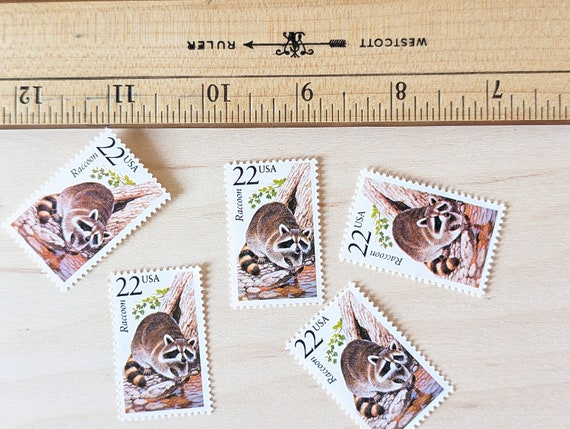 アライグマ切手5枚、ヴィンテージ未使用USPS 22セント切手、北米