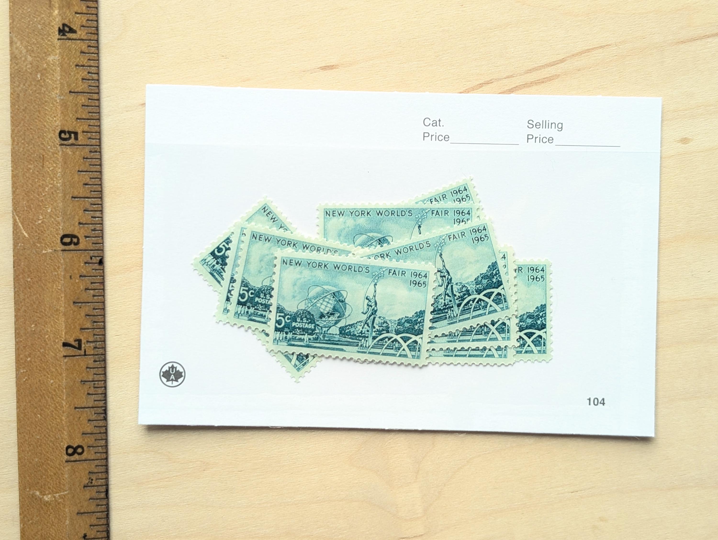 ニューヨーク万国博覧会切手10枚、ヴィンテージ未使用USPS5セント切手