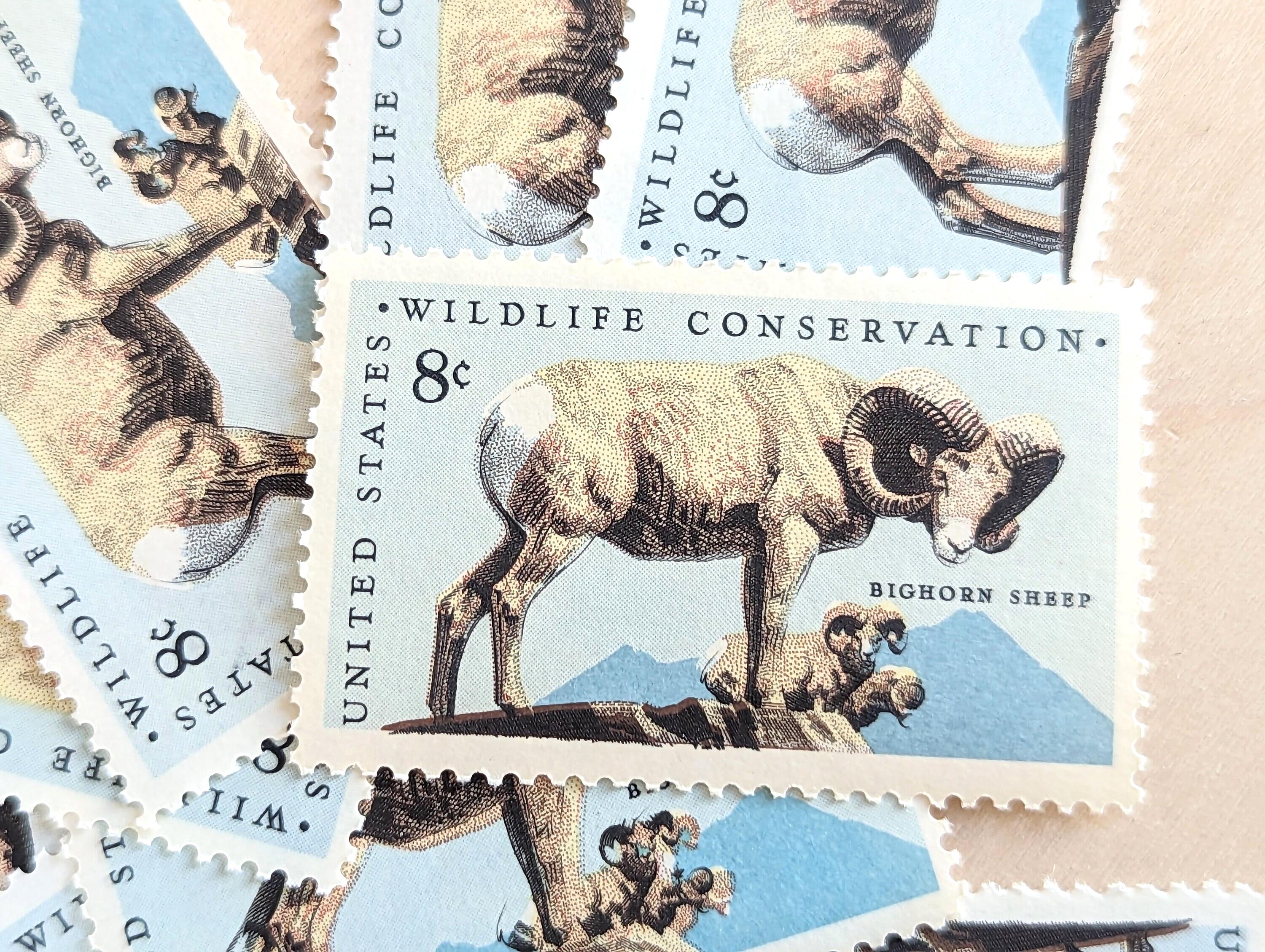 WWF 使用済切手 ビッグホーンシープ切手10枚、未使用切手、8セント切手、野生生物保護