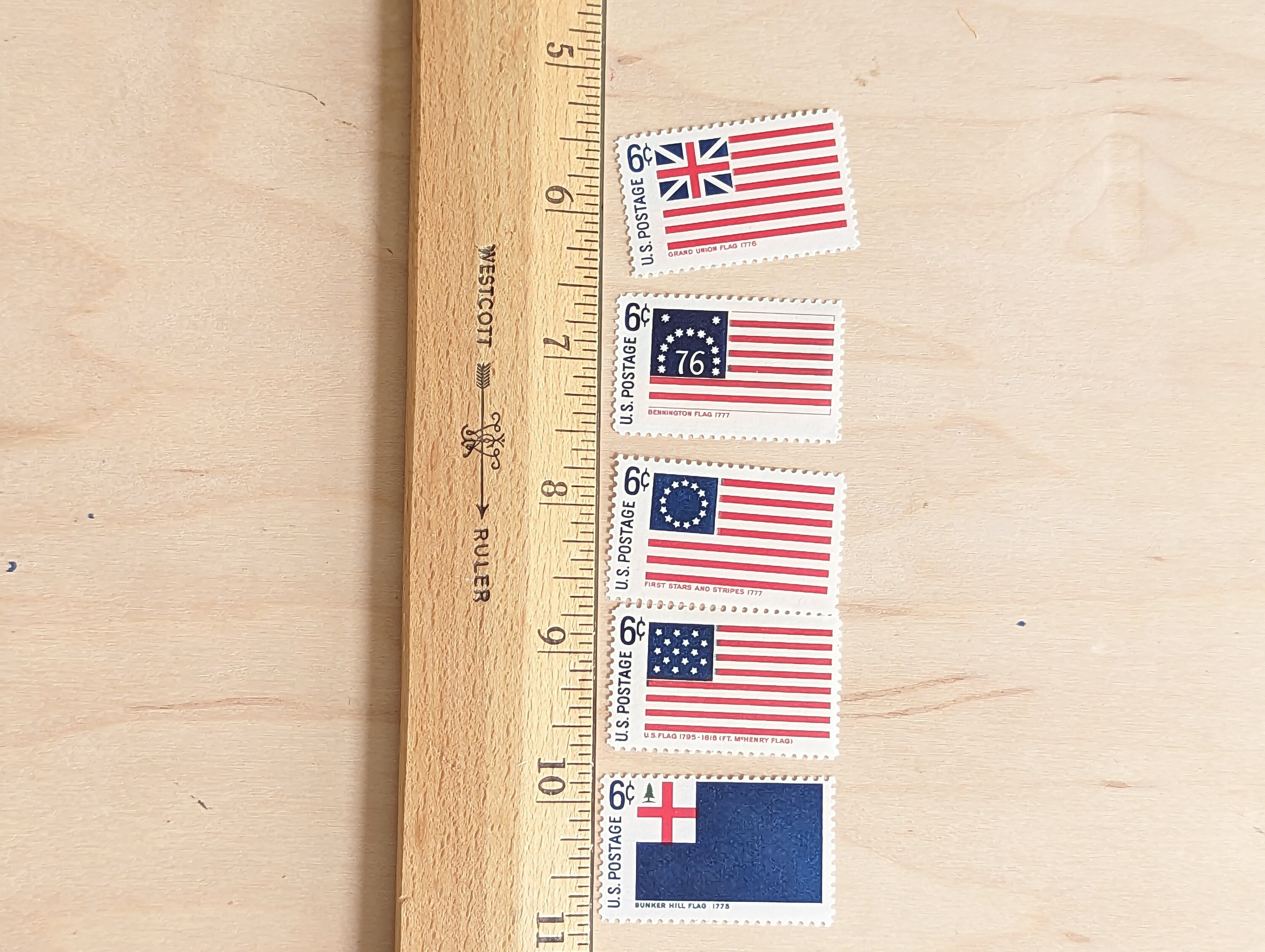 アメリカ国旗切手25枚、歴史的なアメリカ国旗、1968年未使用切手、6