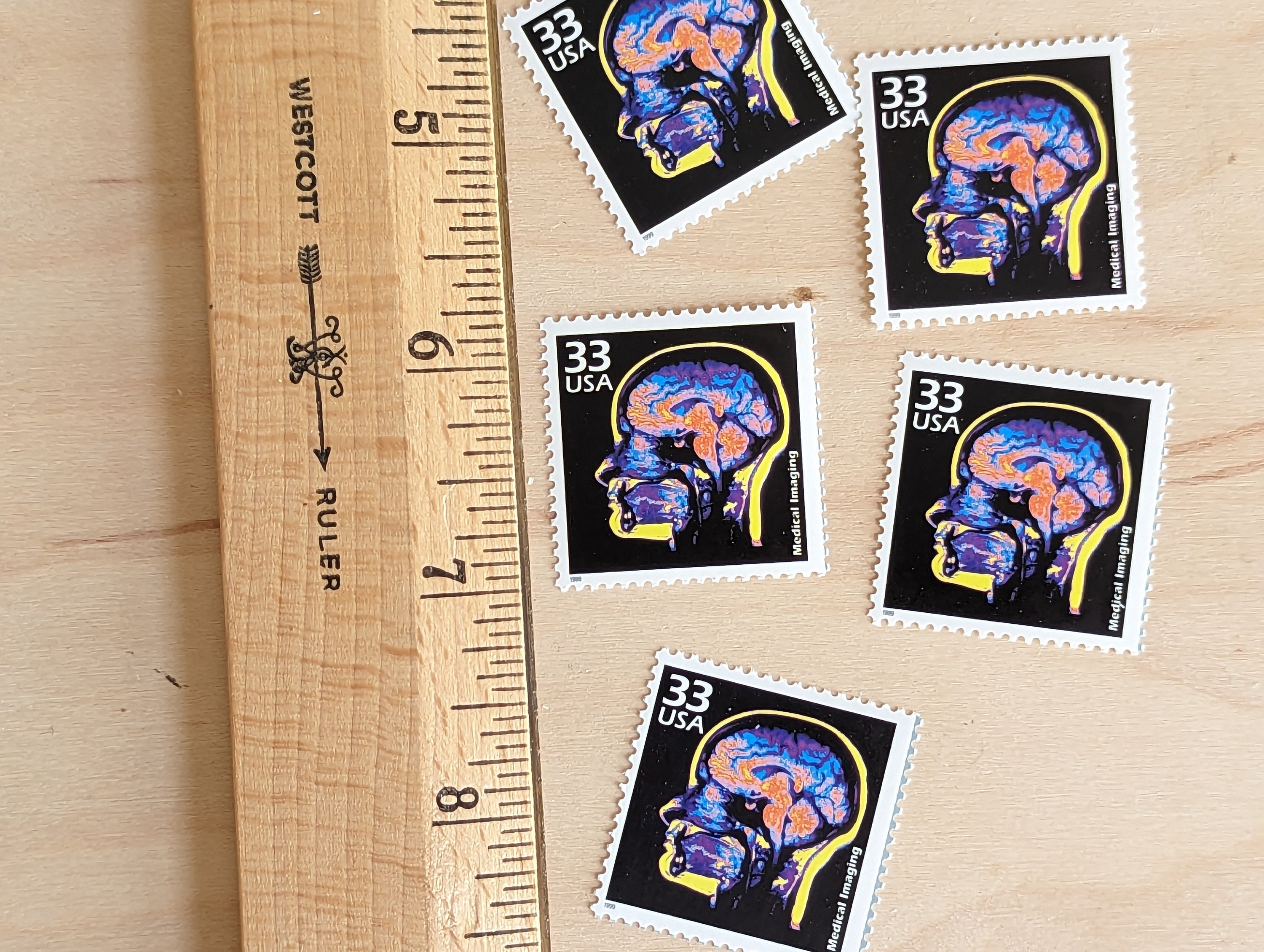 医療画像切手5枚、ヴィンテージ未使用USPS 33セント切手、1970年代の