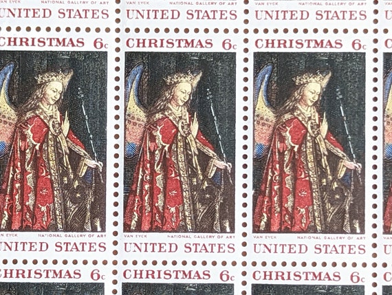 Sheet of 50 Christmas Angel Gabriel Van Eyck Gallery of Art Stamps