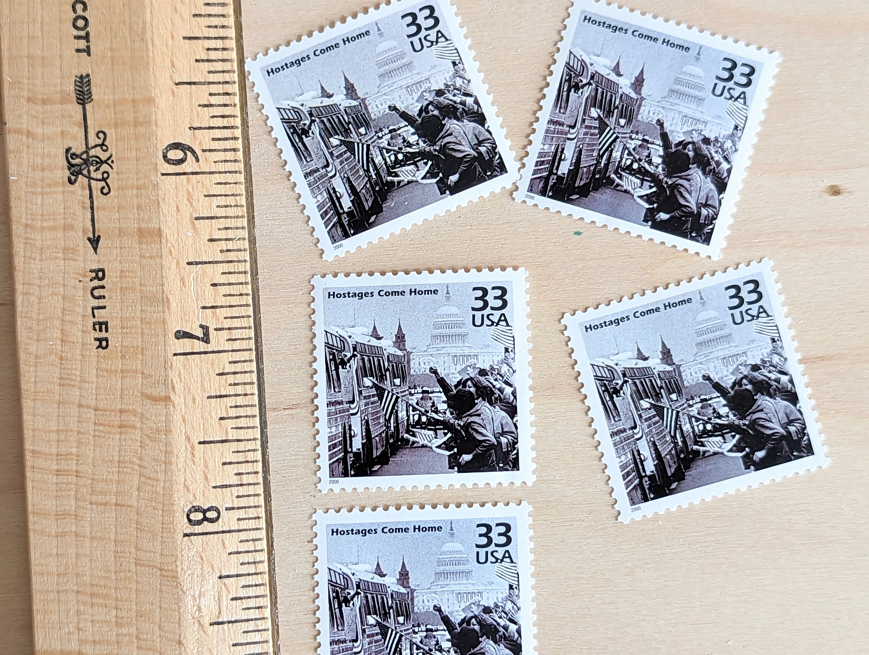 人質切手5枚、ヴィンテージ未使用USPS 33セント切手、1980年代の世紀の