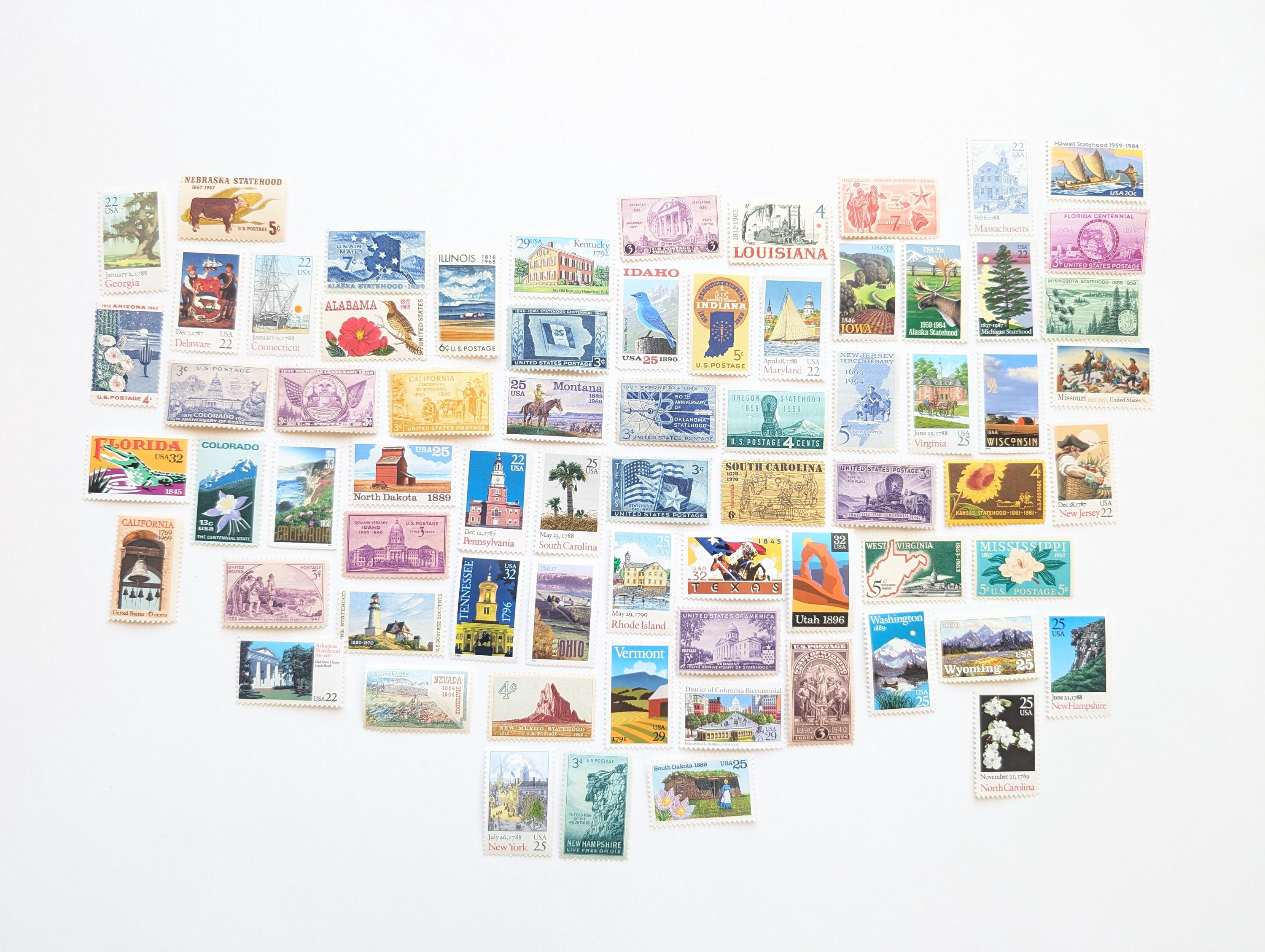 ご希望の州、1枚の切手または50州セット、ワシントンDCのヴィンテージ