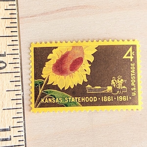 10 Kansas Statehood Sunflower Stamps, 4 Cent, 1961 Unused Stamps, Vintage Collectible Stamps