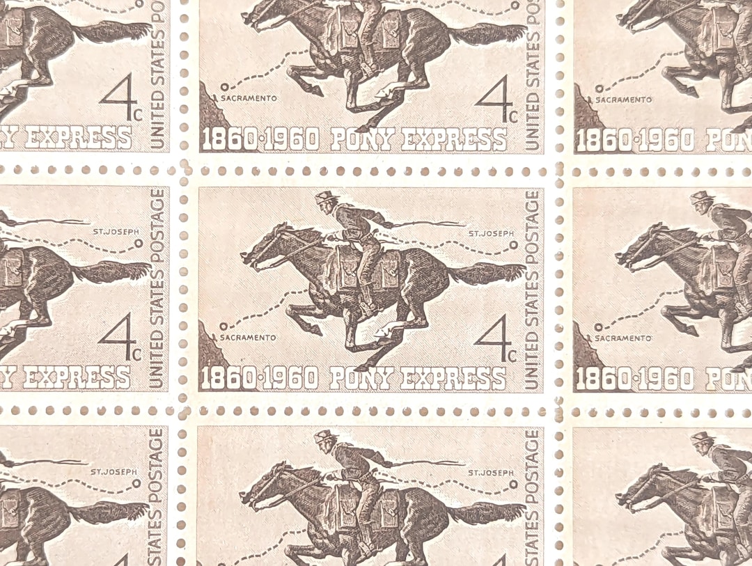 Pony Express 1860-1960 Stamps, Vintage Unused USPS 4 Cent Postage