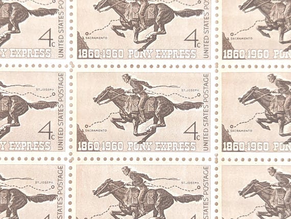 Pony Express 1860-1960 Stamps, Vintage Unused USPS 4 Cent Postage