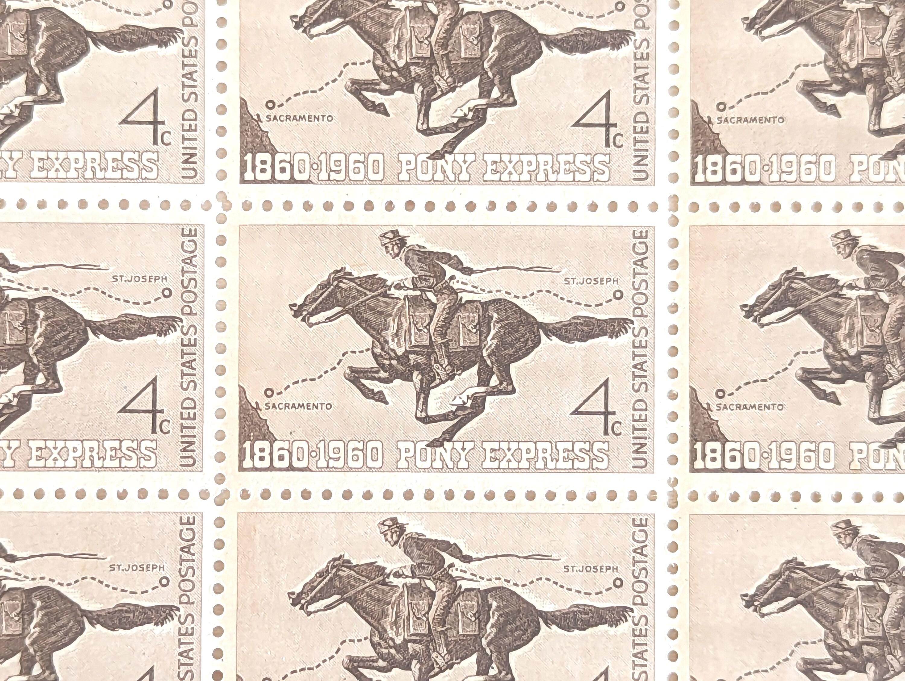 Pony Express 1860-1960 Stamps, Vintage Unused USPS 4 Cent Postage