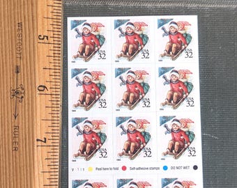 18 Sledding Stamps, Vintage unused USPS 32 Cent Postage Stamps, 1995 Self-Adhesive
