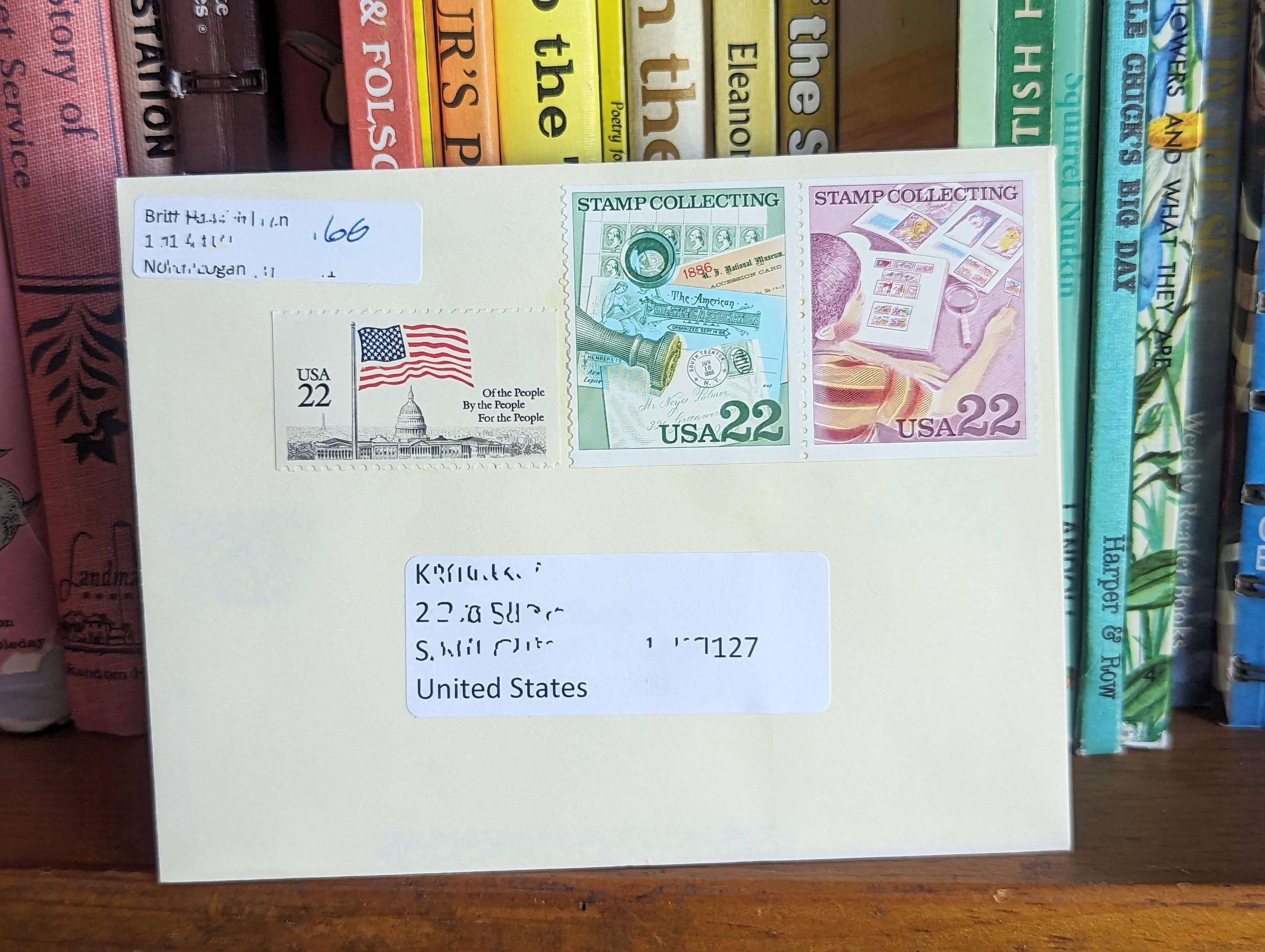 カリコホタテ貝殻切手5枚、ヴィンテージ未使用USPS 22セント切手、1985