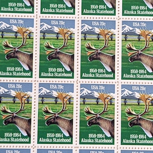 Hoja de 50 sellos postales de Alaska, sellos de 20 centavos, 1984, Estado de Alaska