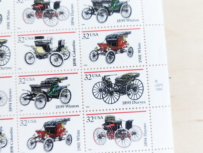 Antique Cars Stamp Sheet of 25, 1994 Unused 32 Cent US Postage Stamps ...