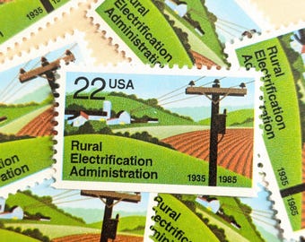 10 Rural Electrification Administration Stamps, Vintage Unused 1985 USPS 22 Cent Postage Stamps, Farm Stamps, Vintage Collectible Stamps