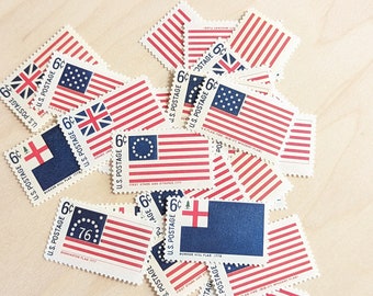 アメリカ国旗切手25枚、歴史的なアメリカ国旗、1968年未使用切手、6