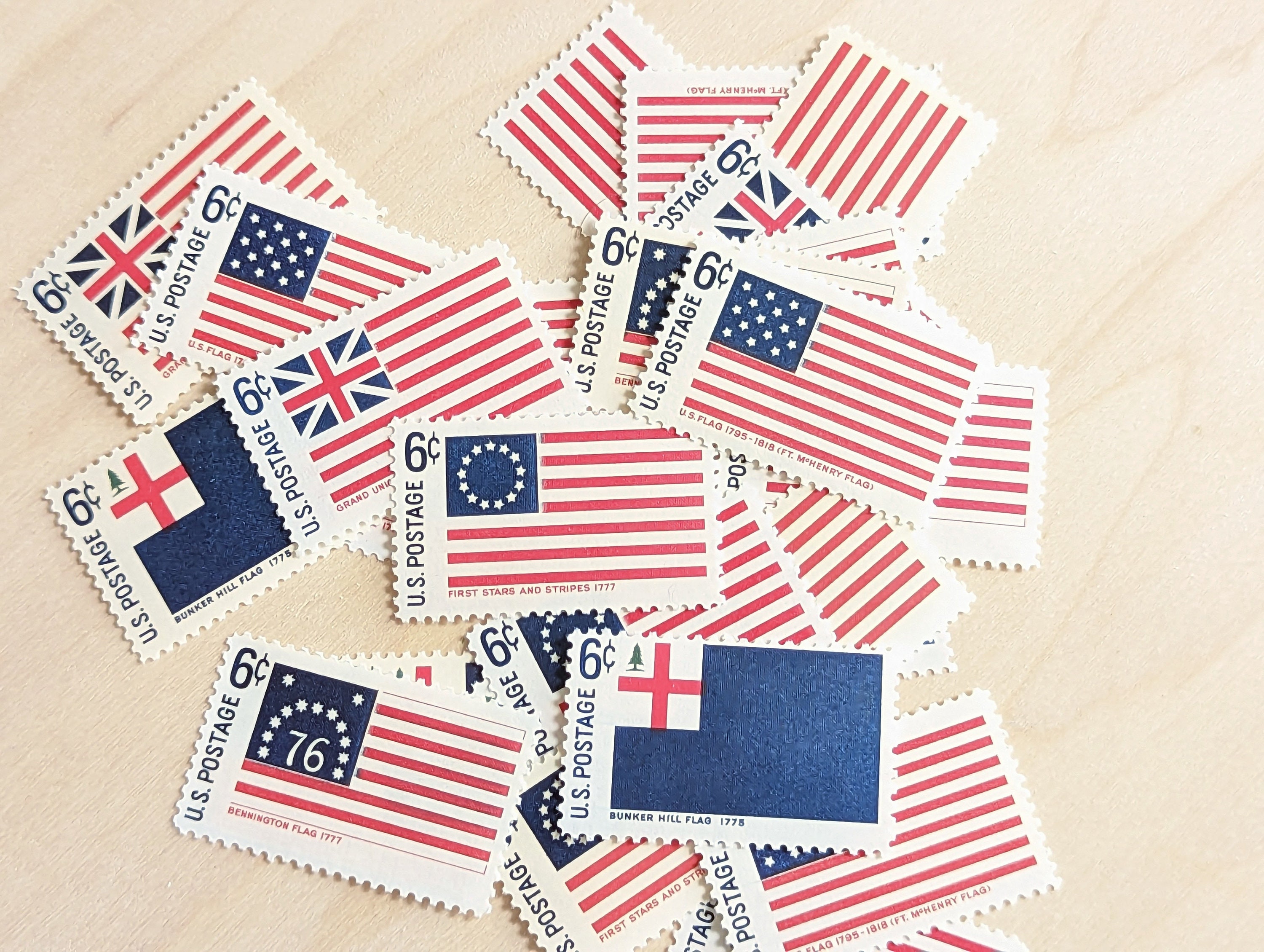 切手25 アメリカ国旗切手25枚、歴史的なアメリカ国旗、1968年未使用切手、6