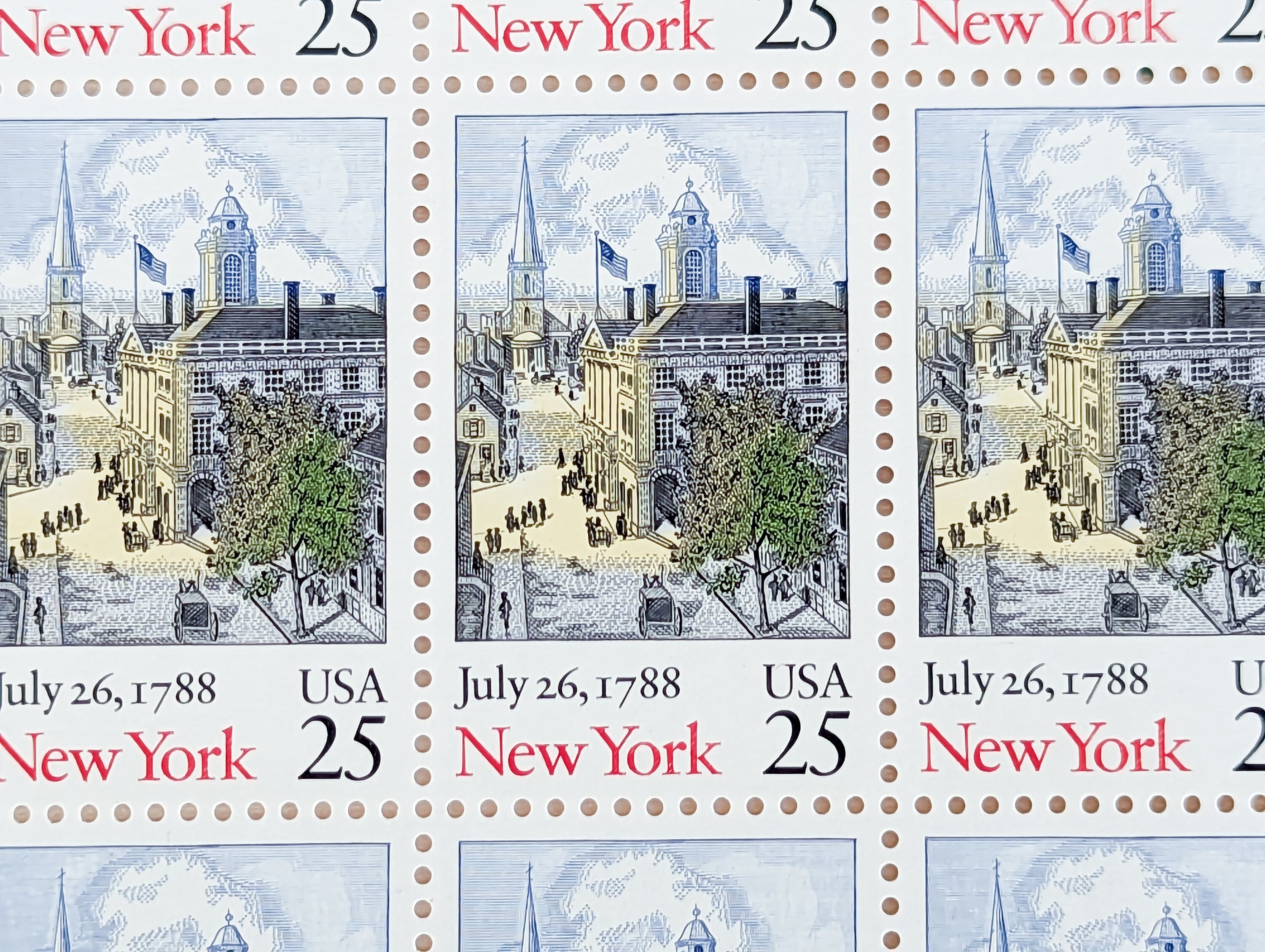 Sheet of 50 New York Stamps, 1988 US Postage Stamps, 25 Cents