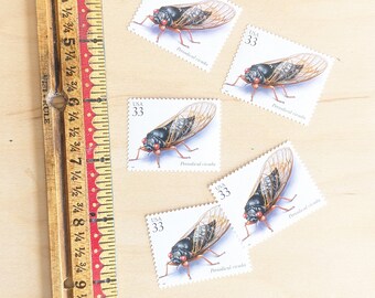 5枚の定期刊行物セミ切手、ヴィンテージ未使用USPS 33セント切手、昆虫