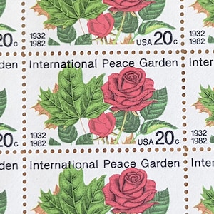 Sheet of 50 International Peace Garden Rose Stamps, 20 Cent, 50 Unused Stamps, 1982, Vintage Collectible Stamps